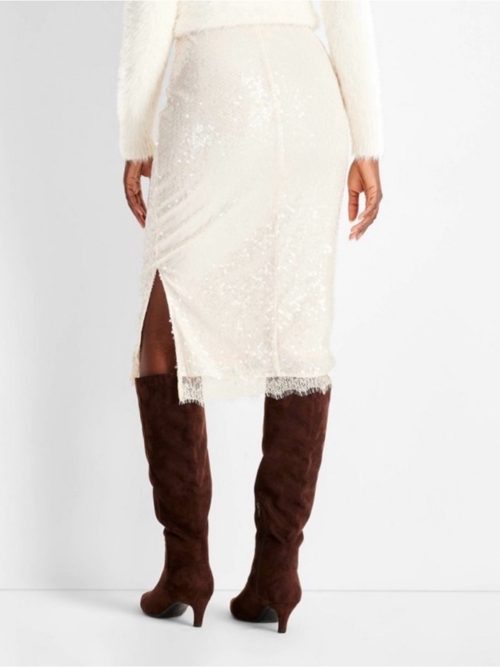 Champagne Sequin Lace-Hem Midi Skirt by Future Collection 🎯 Target L - Picture 6 of 8